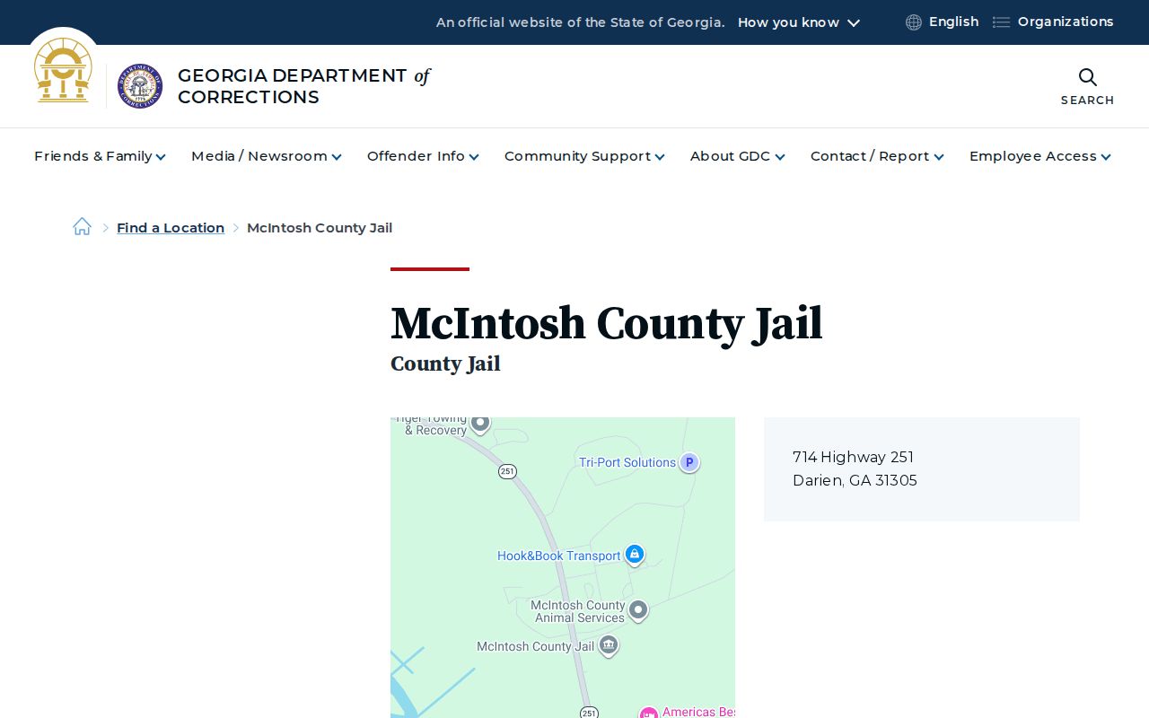 Official Georgia Department of Corrections listing for McIntosh County Jail