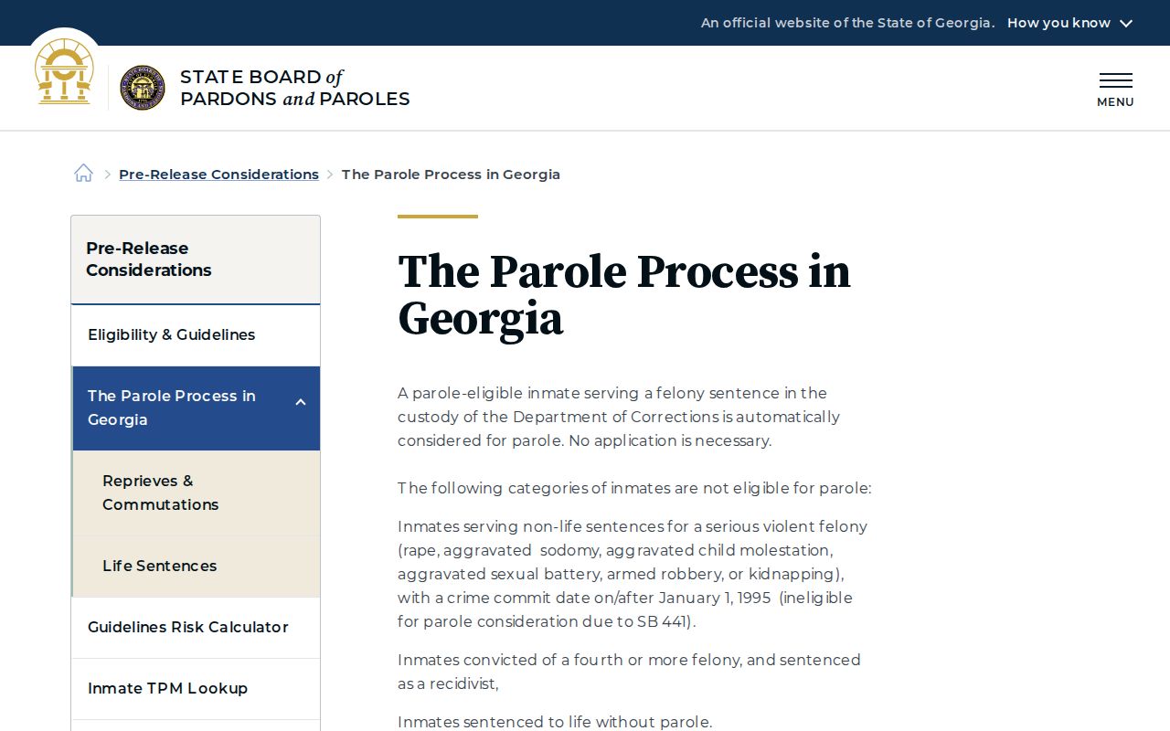 McIntosh County projected release date Georgia parole process