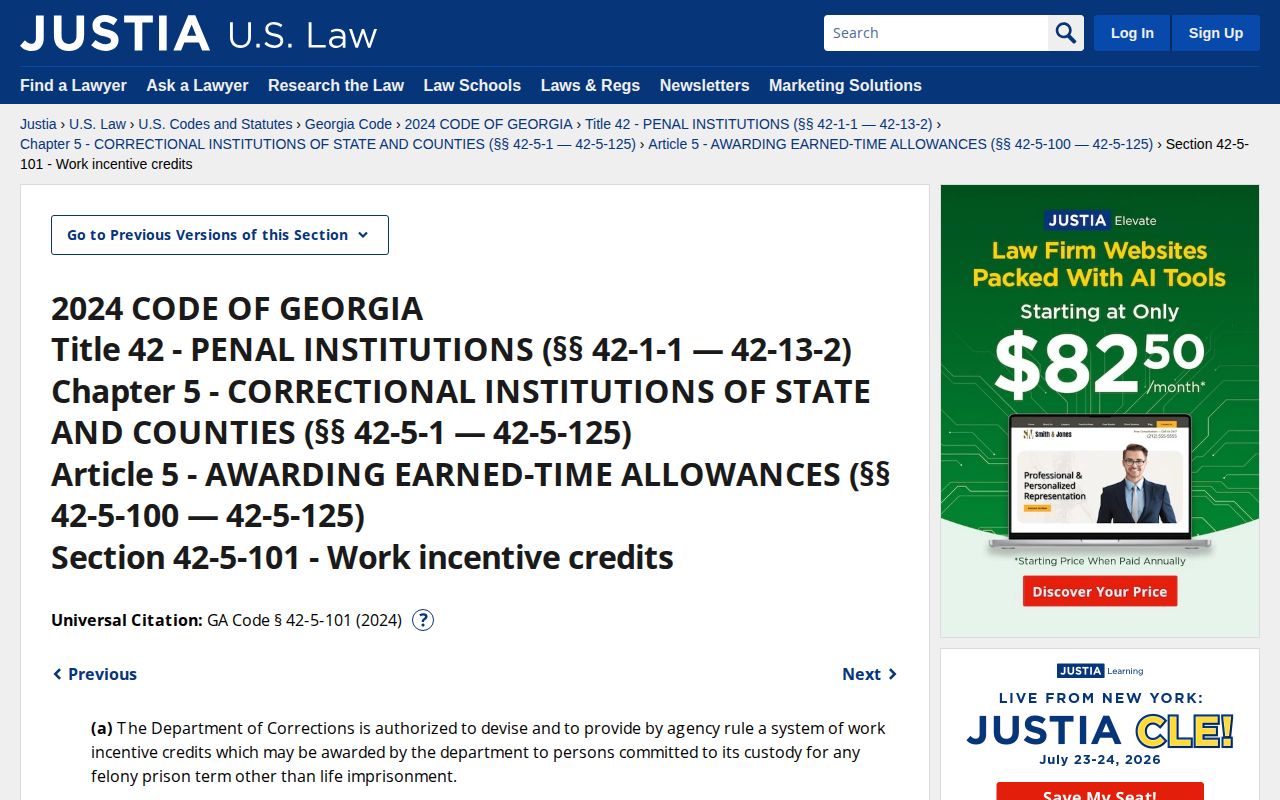 McIntosh County projected release date Georgia work incentive credit statute
